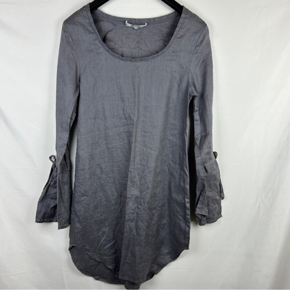 Claridge + King gray linen dress bell sleeve size M